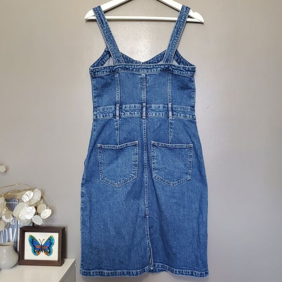 Gap Denim Dress Petite Size 4 Medium Blue Wash V-Neck Button Front Midi - Picture 7 of 12